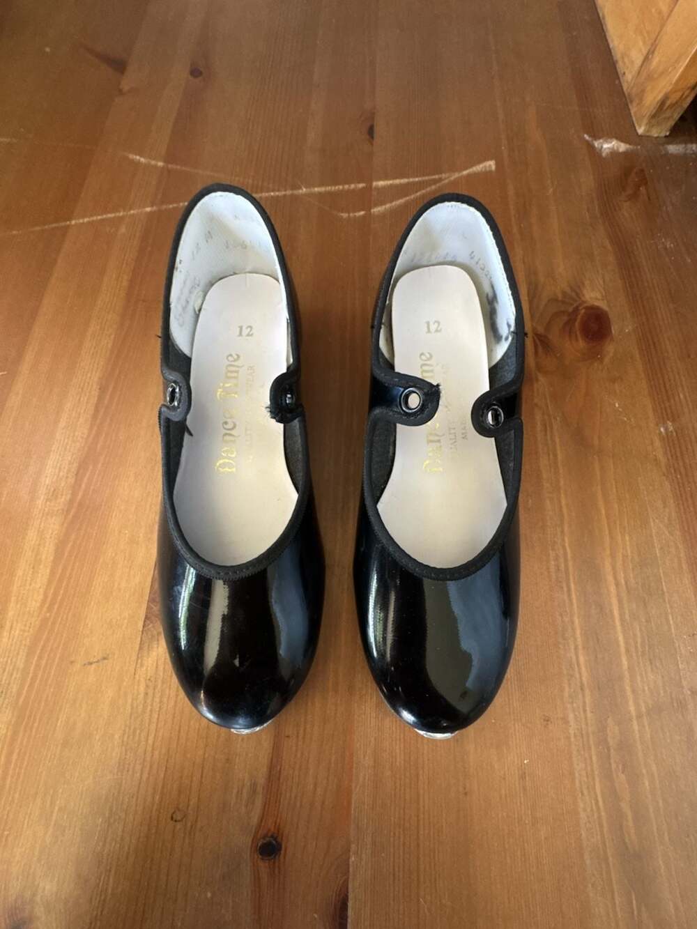 Dance Time Black Patent Leather Kids Tap Dance Shoes Kids Size 12 Made in USA